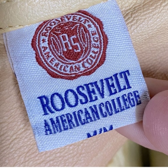 Vintage Roosevelt American College Dyed Yellow Distressed Faux Leather Jacket M - Picture 11 of 16